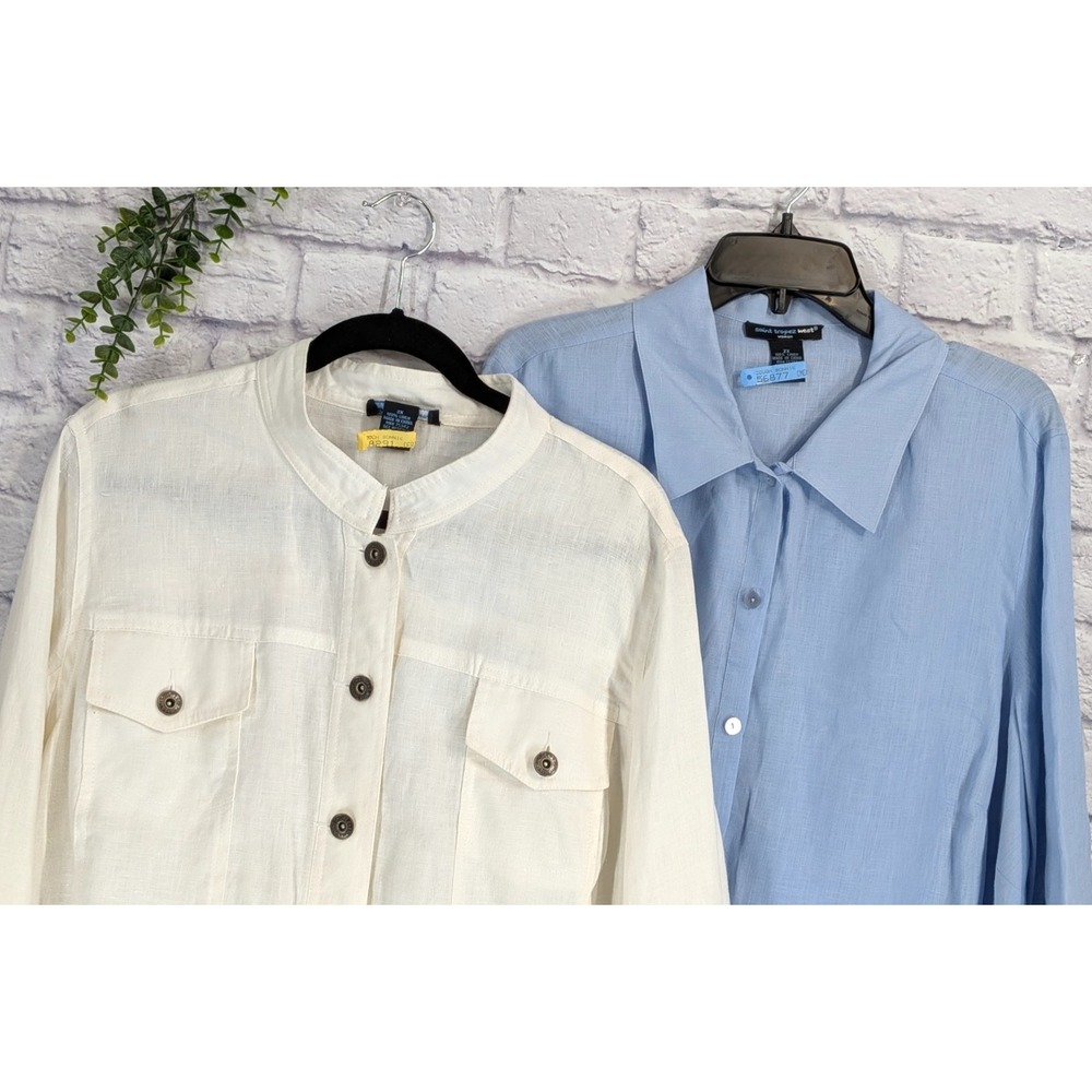2XL🌿Saint Tropez West 100% Linen Lagenlook Tunic Crop Shacket Minimal Chic Luxe